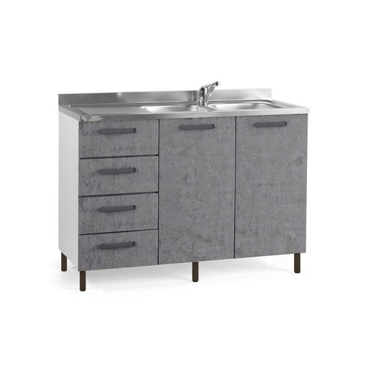Sous évier de cuisine gris béton avec 2 portes c-cass. SX 120x50xH 85 cm