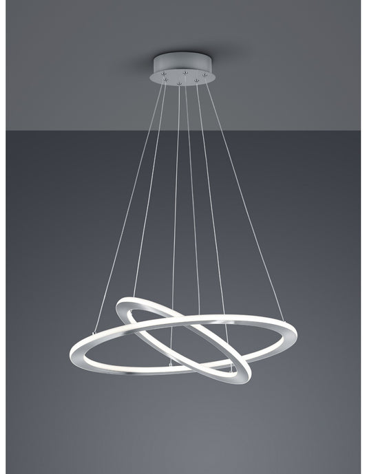 Suspension LED dimmable 2 anneaux Durban Nickel Ø60 cm Trio Lighting