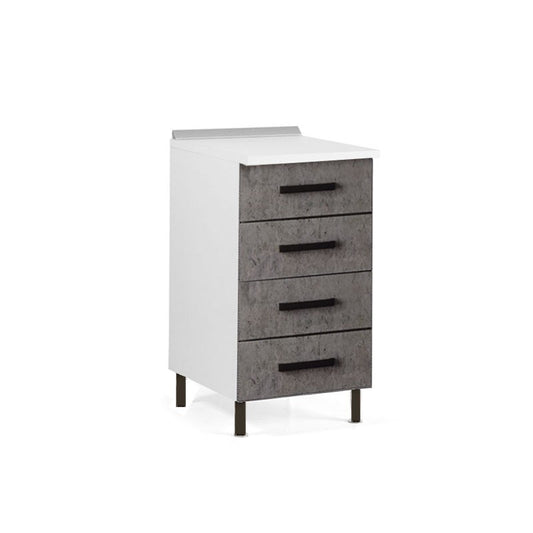 Commode de cuisine gris béton avec 4 tiroirs en bois mélaminé cm H 85x50x40