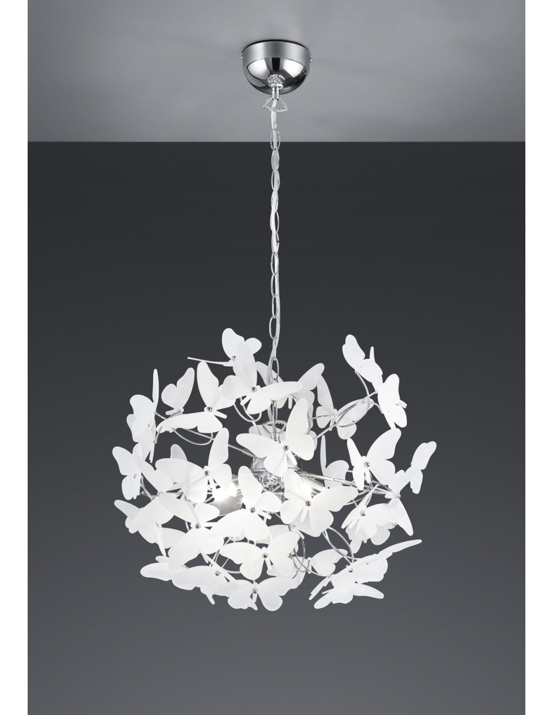 Suspension Papillon 4xG9 Chrome Papillons Multicolores Ø50 cm Trio Luminaire