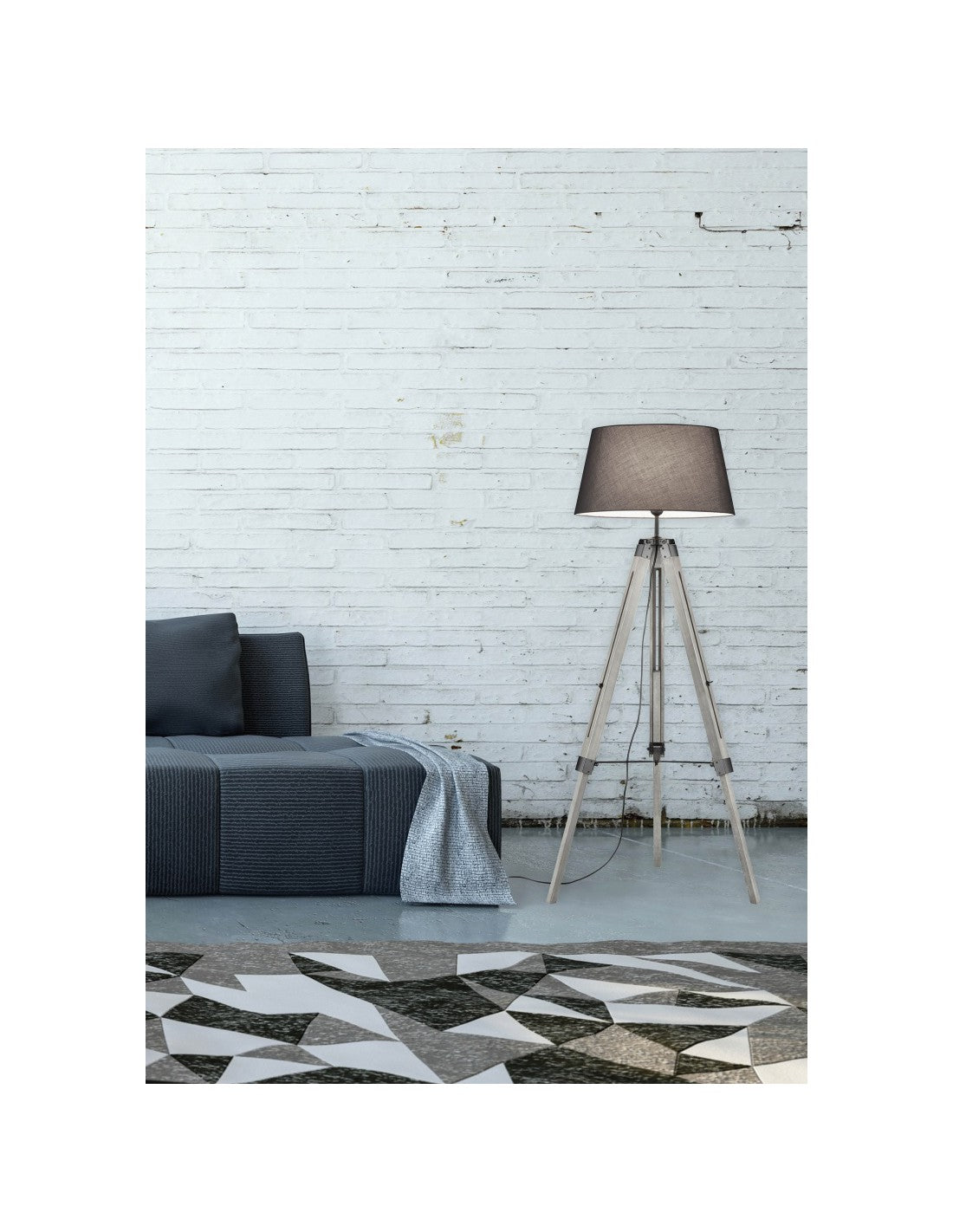 Lampadaire moderne trépied en bois trépied en tissu gris H143 cm Trio Lighting