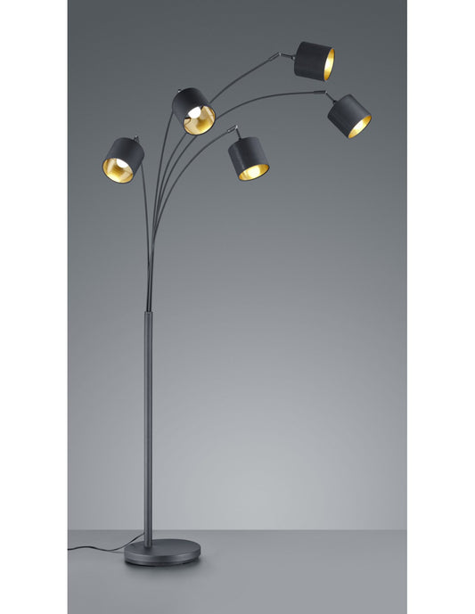 Lampadaire Tommy Nero 5xE14 Tissu Noir-Or H200 cm Trio Lighting