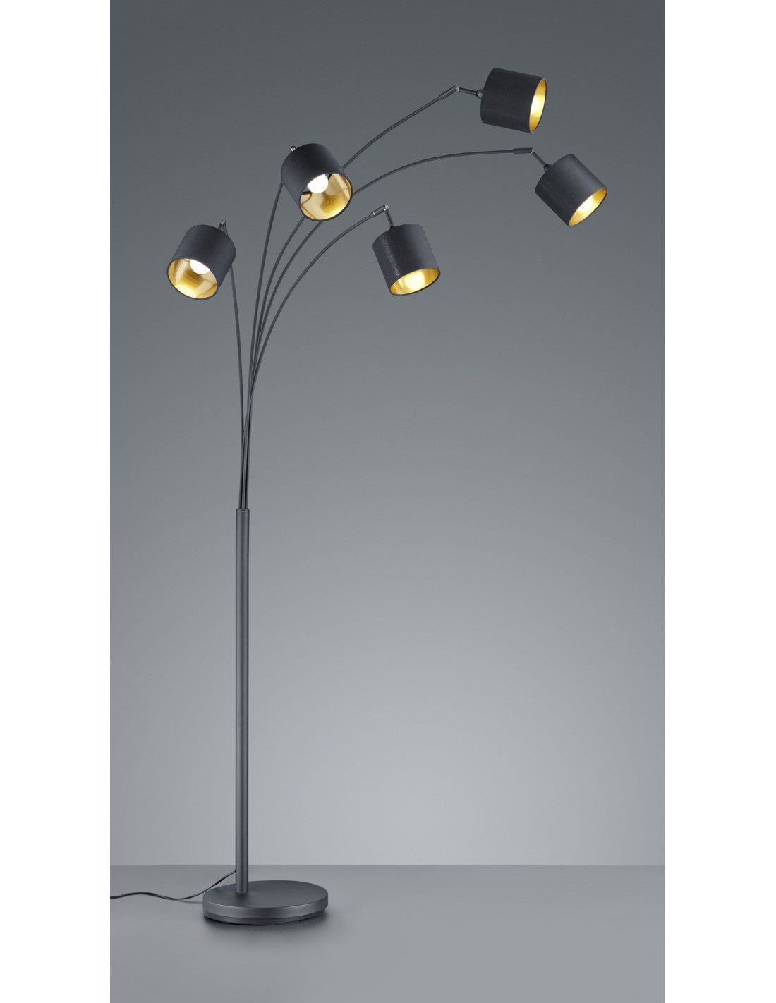 Lampadaire Tommy Nero 5xE14 Tissu Noir-Or H200 cm Trio Lighting