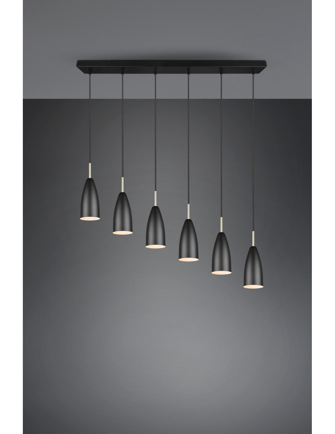 Grande Suspension Linéaire Isola Farin 6 Lumières Noir Trio Lighting