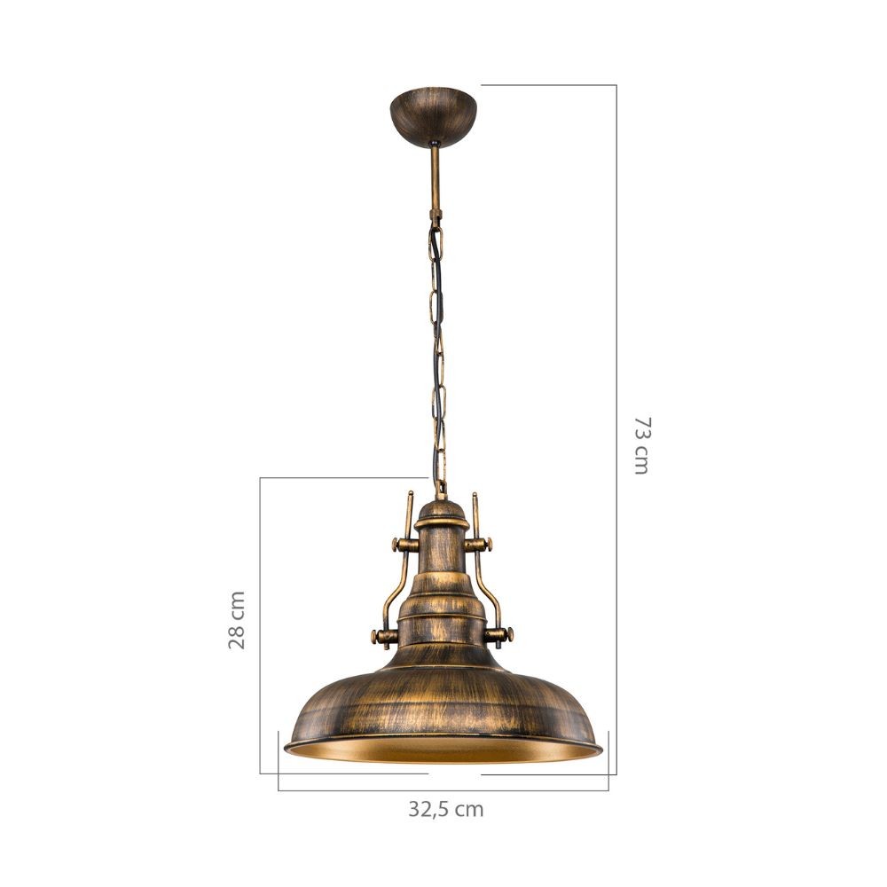 Lampe à suspension Tarus style industriel or antique MDL4468