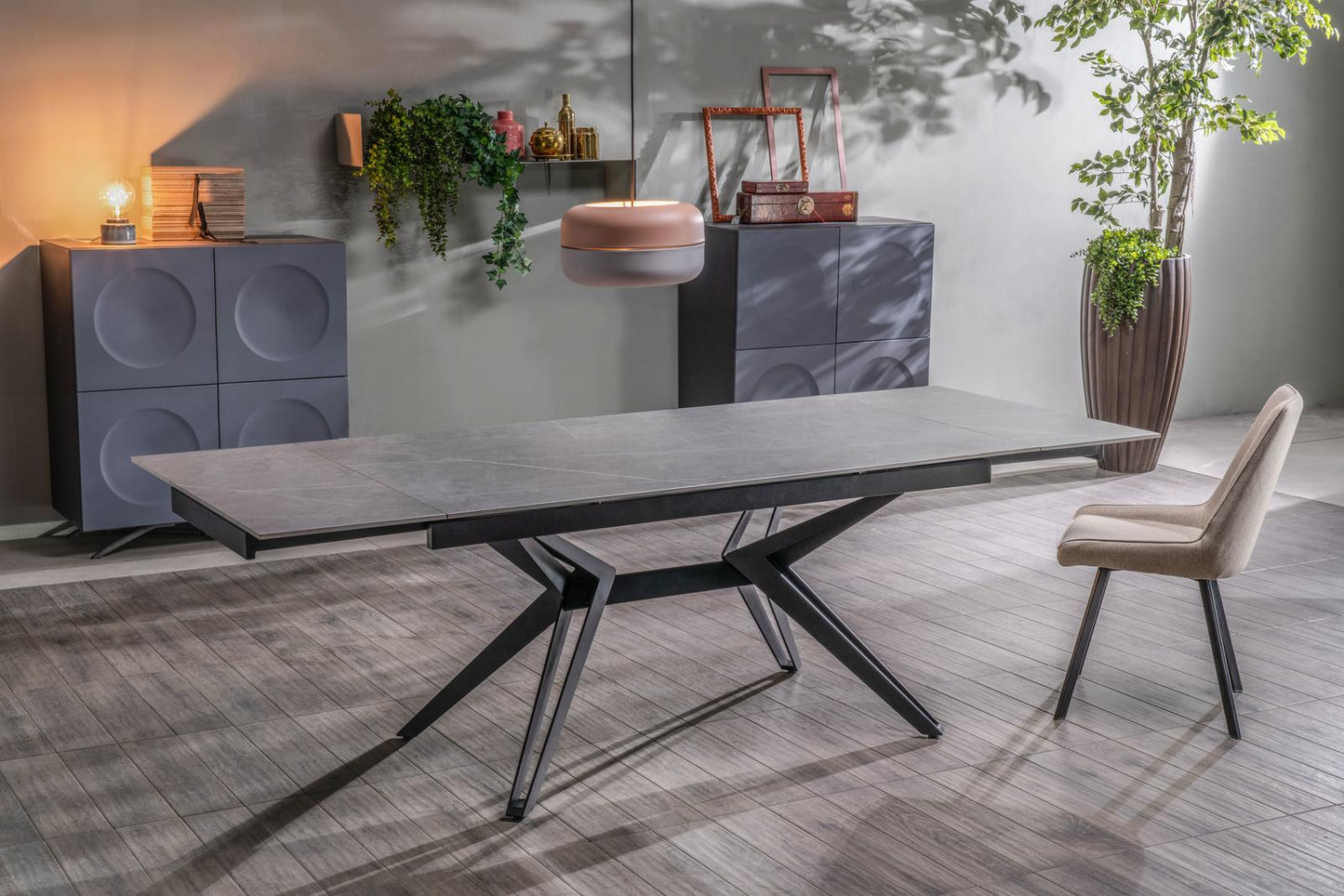 Table extensible gris-noir 90 cm x 160-240 cm cm H. 76 cm