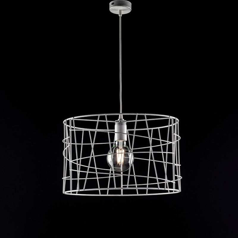 Lustre suspension industriel en fer Blanc Argenté, une lumière 41x h29 cm