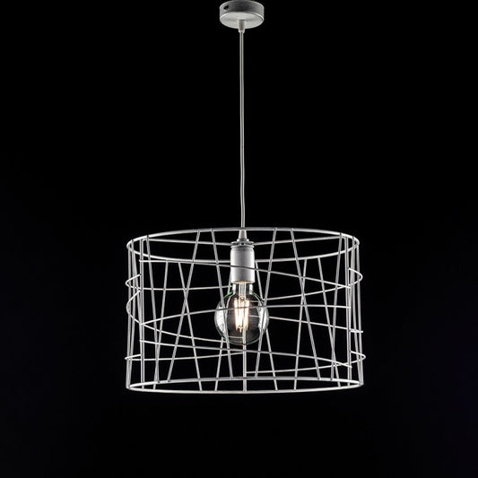 Lustre suspension industriel en fer Blanc Argenté, une lumière 41x h29 cm
