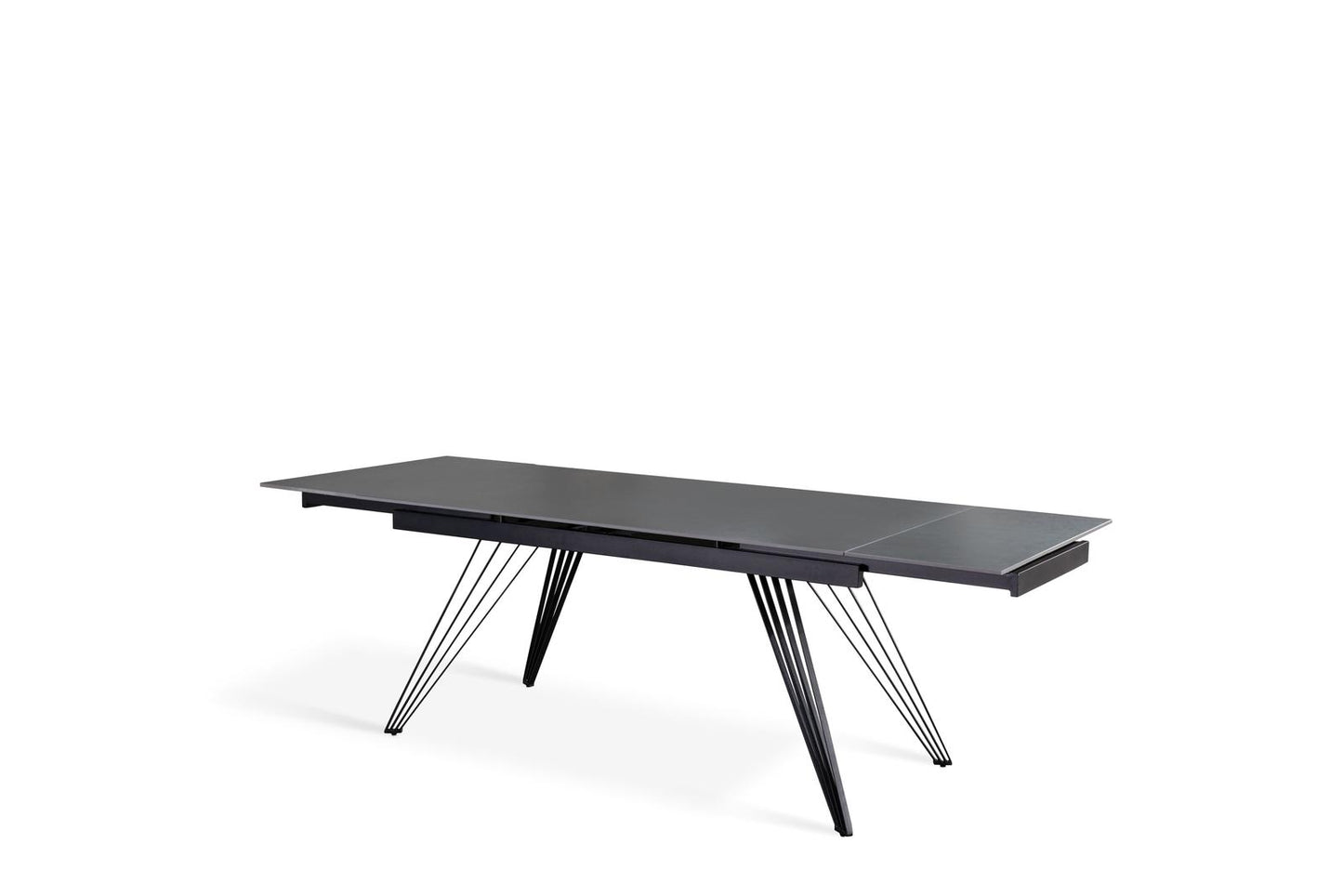 Table extensible vintage gris-noir mat 90 cm x 160-240 cm cm H. 76 cm
