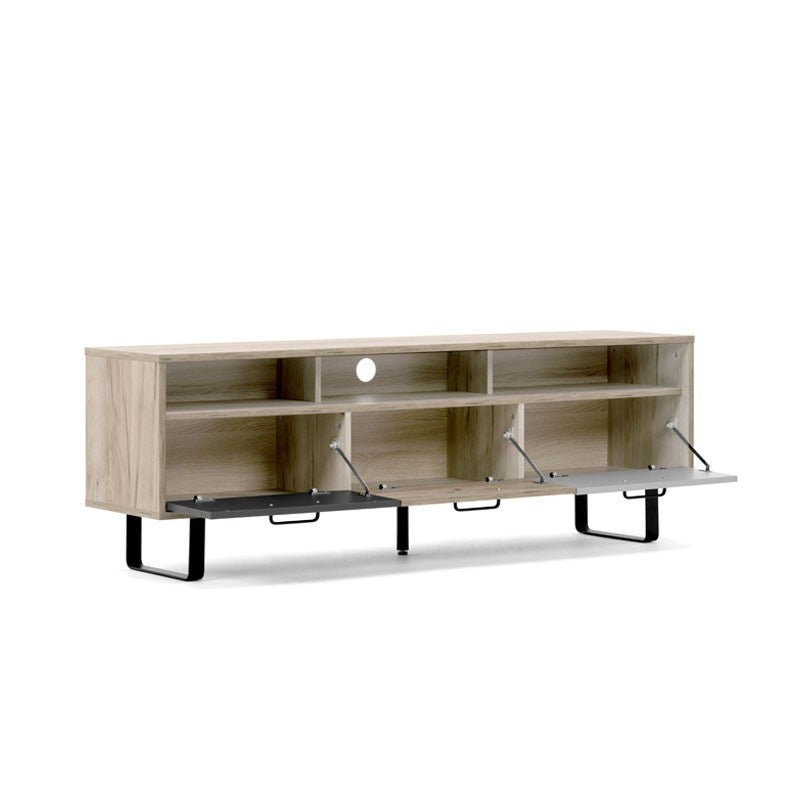 Base meuble TV avec 3 portes pliantes en chêne et gris 160x35xh.53 cm