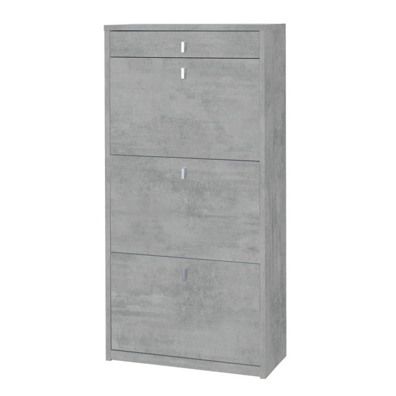Étagère à chaussures fine et peu encombrante avec trois portes et un tiroir en Beton Cemento 63x29x h127 cm