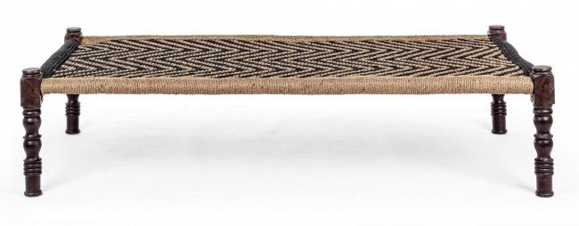 KHAT TAMIL Banquette ethnique en bois noir 176x86x h46 cm