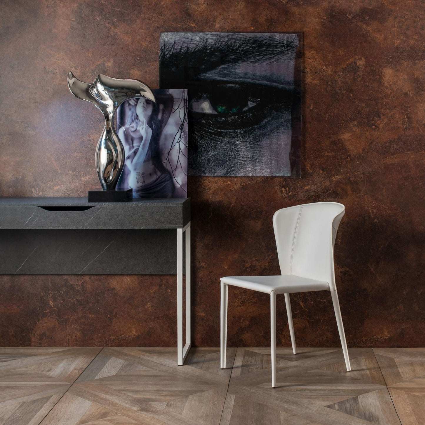 4x Chaise en simili cuir et assise blanche 49x56x82h cm