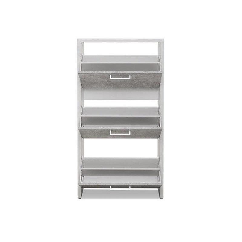 Range-chaussures à 3 abattants, structure blanche et béton, 61x25xh.115 cm