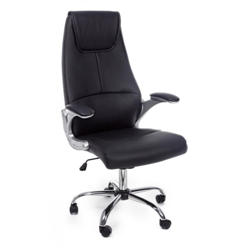 Fauteuil de bureau de direction en éco-cuir noir Camberra avec accoudoirs