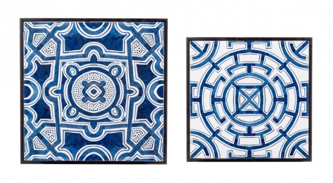 Lot de 2 tables basses NEAPOLIS en acier avec plateau en MDF décoré d'impression 55h 47h cm