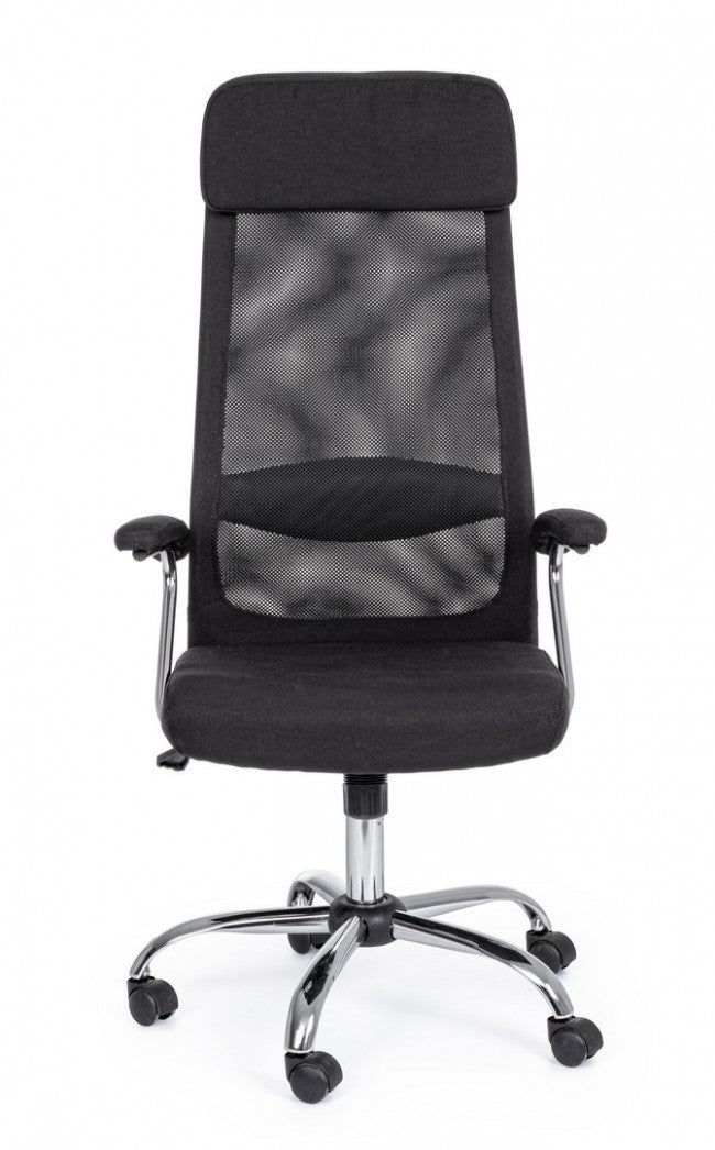 Fauteuil de bureau Clarissa avec accoudoirs en acier tissu noir