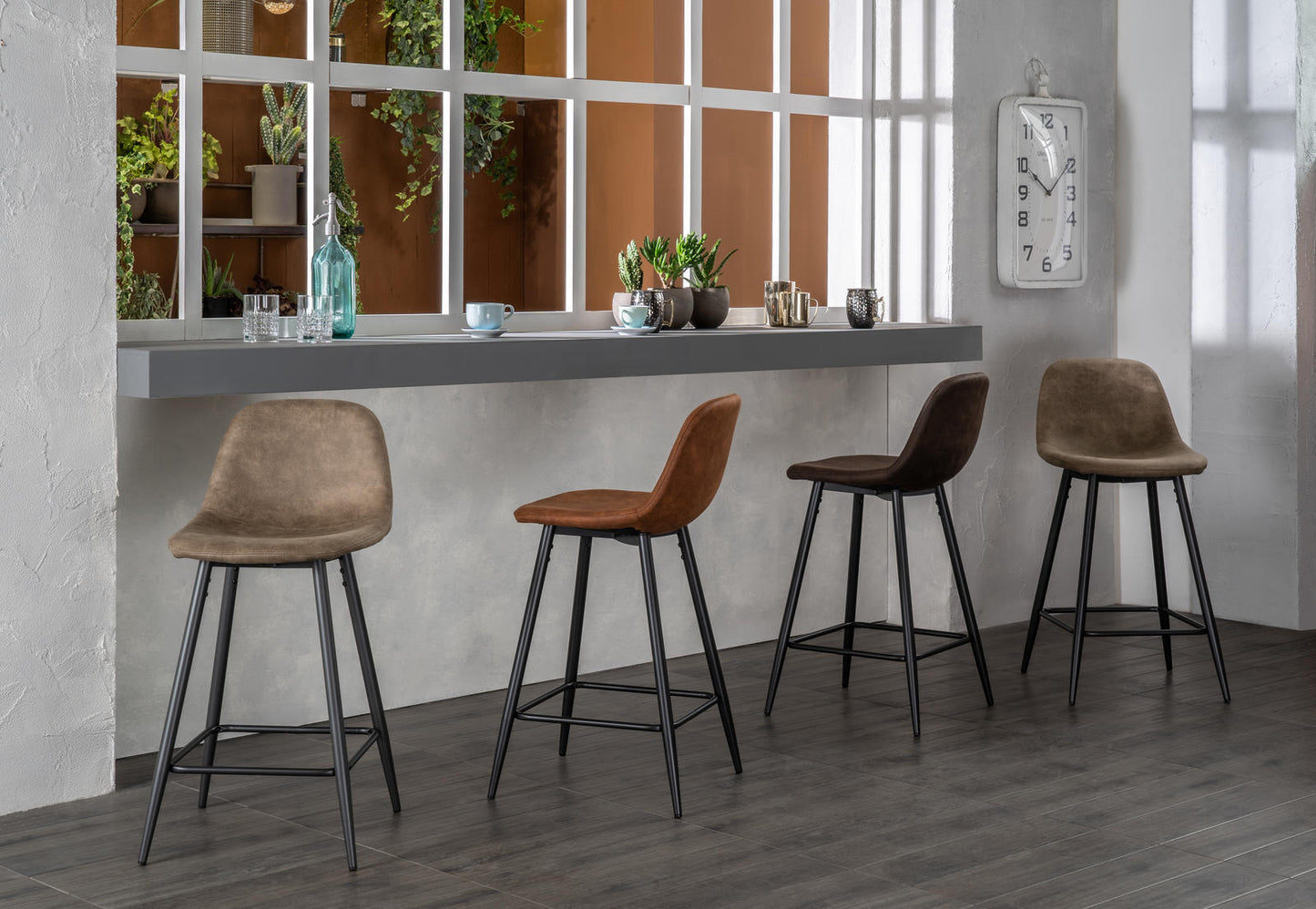 2x Tabouret en simili cuir gris 50x43x91h cm