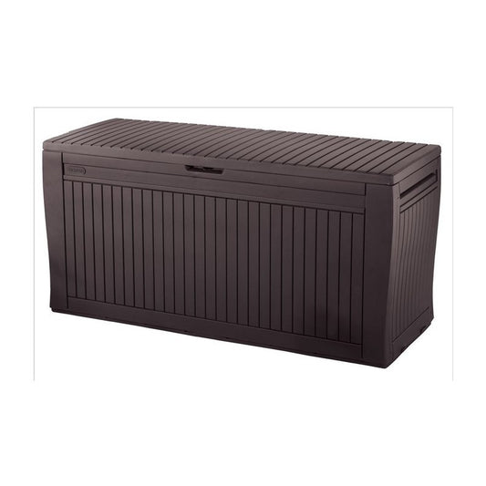 Malle en résine finition effet bois, équipée de roulettes cm. 116,7x44,7xh. 57