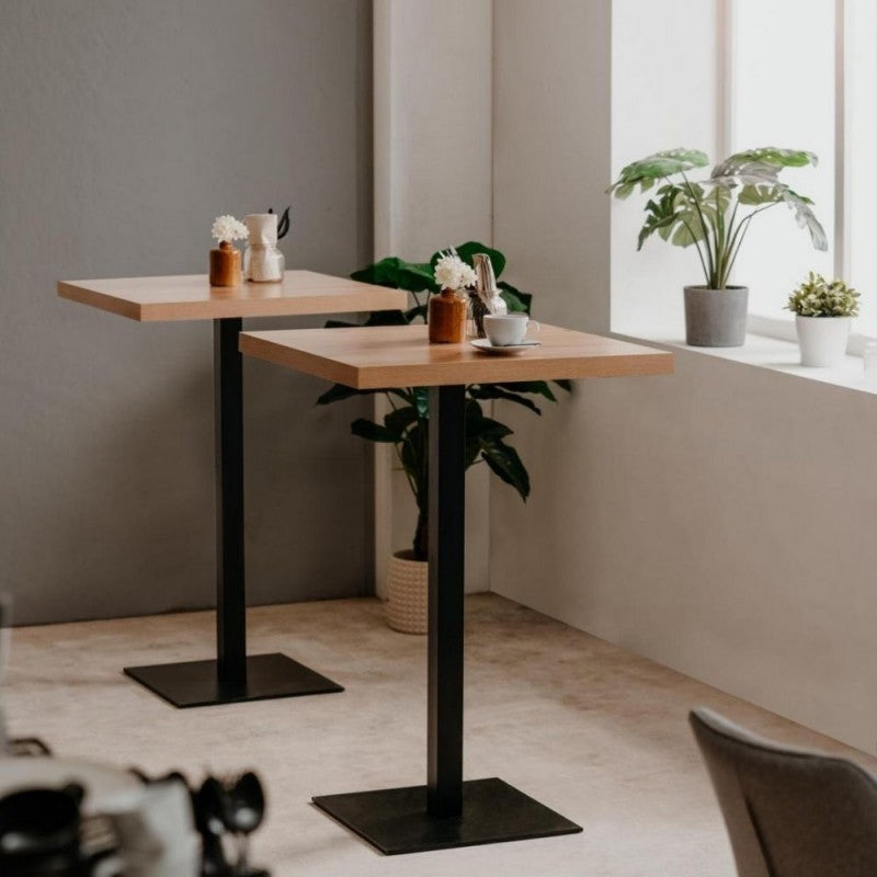 table haute carrée 105 cm plateau chêne et piètement noir Quantité 70x70xh.105 cm