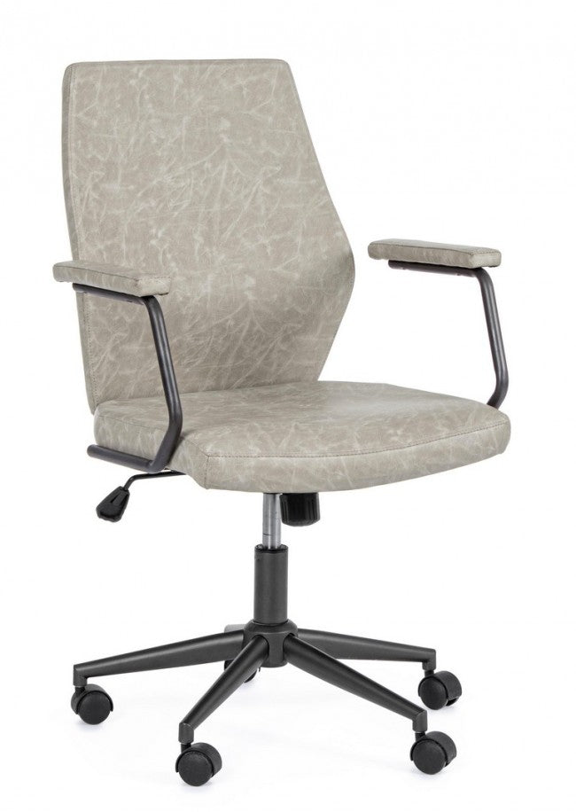 Chaise de bureau basse en simili cuir gris Jamie