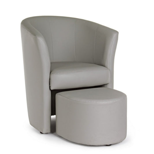 Fauteuil avec pouf gris clair en simili cuir style design