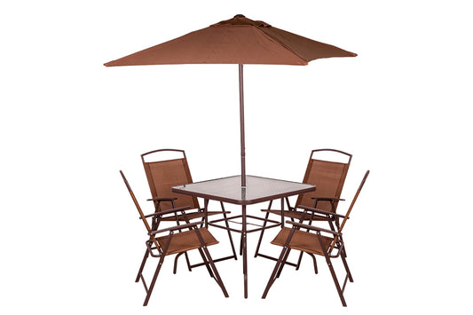 Ensemble 6Pcs 4 Chaises Avec Table Et Parasol Marron 165X65X112Cm