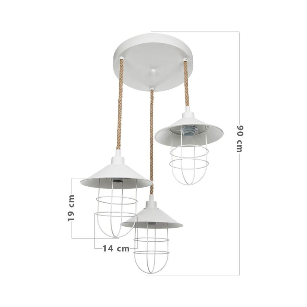 Bulut ASZ0632 suspension 3 lumières en métal blanc et corde