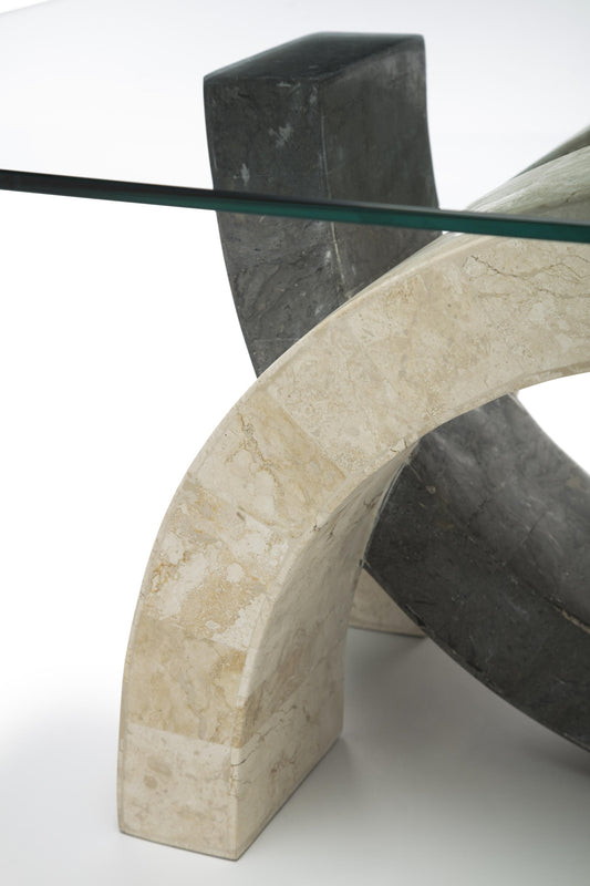 Table basse transparent-beige-gris 70 cm x 120 cm H. 41 cm