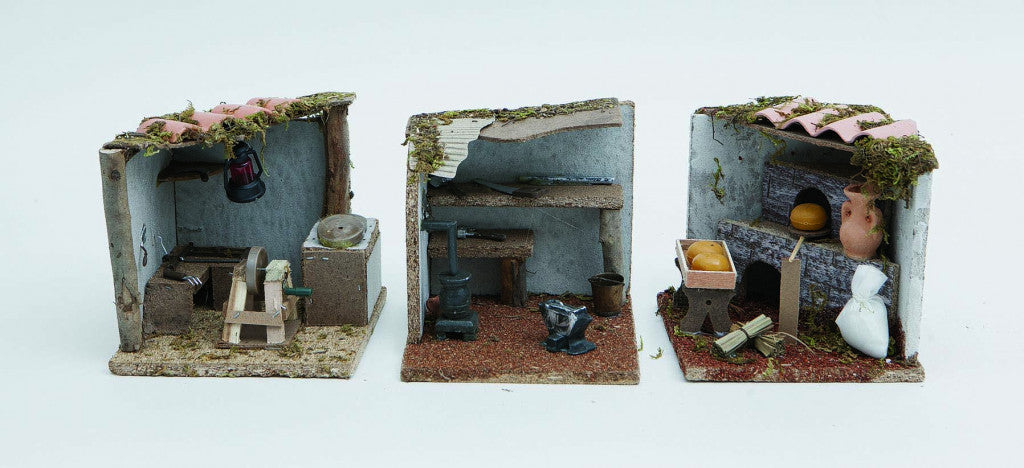 Disp.Scena Maison en Bois Cm.14,5X15X13H Avec Couteau/Four/Maréchal-ferrant Décoration de Noël