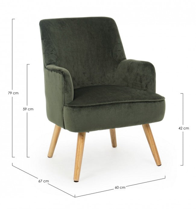 Fauteuil de salon vintage en velours Vert Foncé ADELINE 60x67x h79 cm