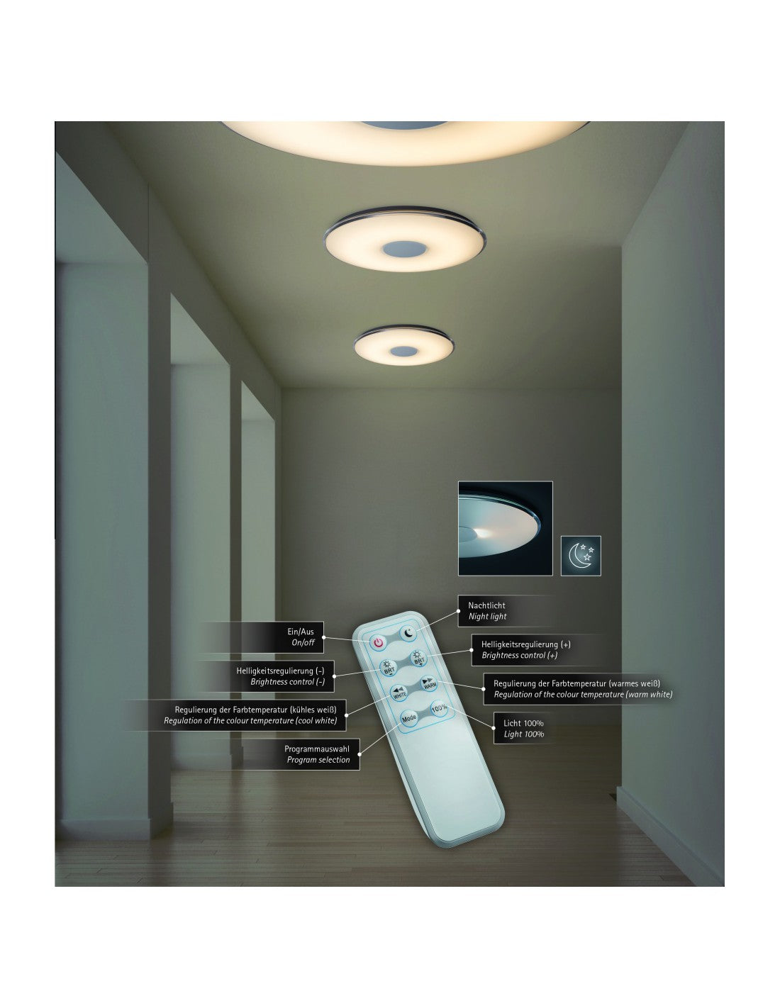 Plafonnier LED Tokio Dimmable Effet Veilleuse Ø60 cm Blanc Trio Lighting