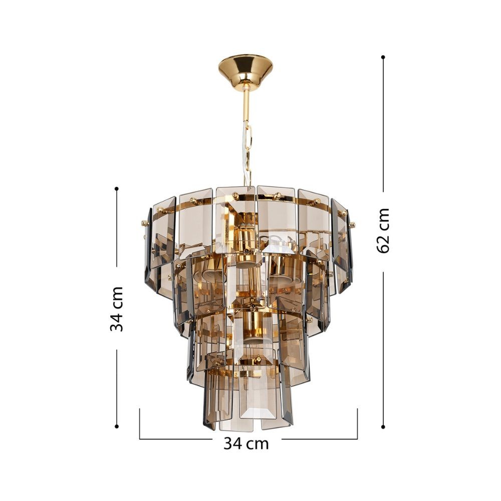Plafonnier à 4 lumières Falez MDL3829 verre fumé et doré