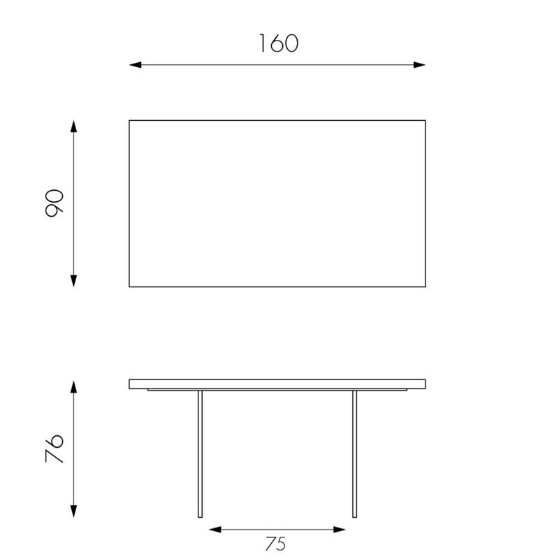 Table en placage de chêne et pieds en verre trempé 160x76h cm