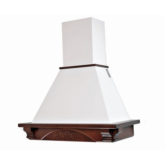 Hotte de cuisine rustique blanche DOLCE VITA avec cadre en bois incrusté couleur tabac 90 cm