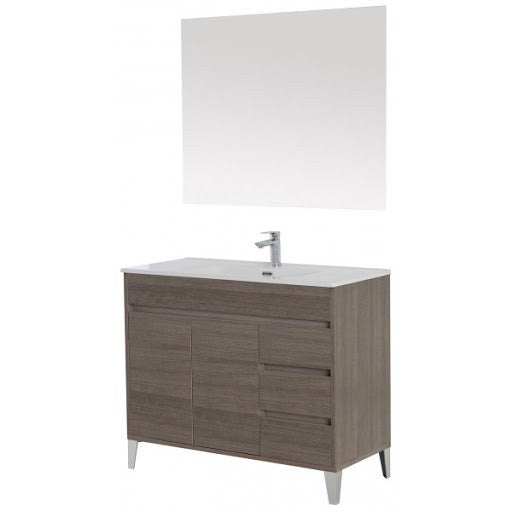 Composition de salle de bain Mondo Line couleur Chêne Foncé deux portes trois tiroirs 102x47x h85 cm