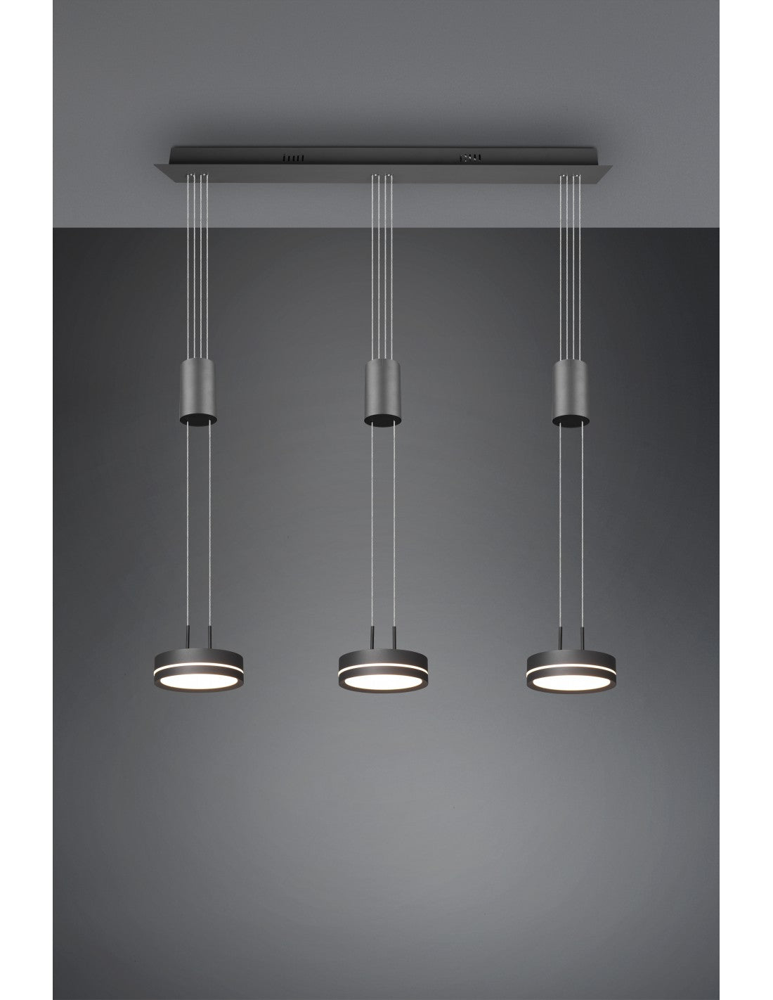 Suspension Îlot de Cuisine 3 Disques LED Franklin Anthracite Moderne Trio Luminaire