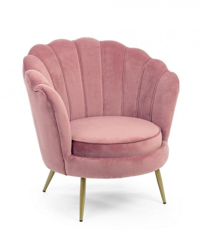 Fauteuil rétro en velours rose paon 80 x 76 x 84 h cm