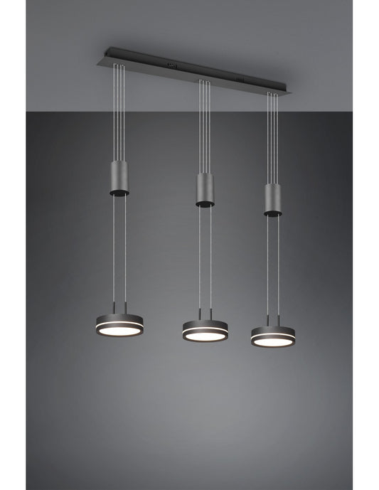 Suspension Îlot de Cuisine 3 Disques LED Franklin Anthracite Moderne Trio Luminaire