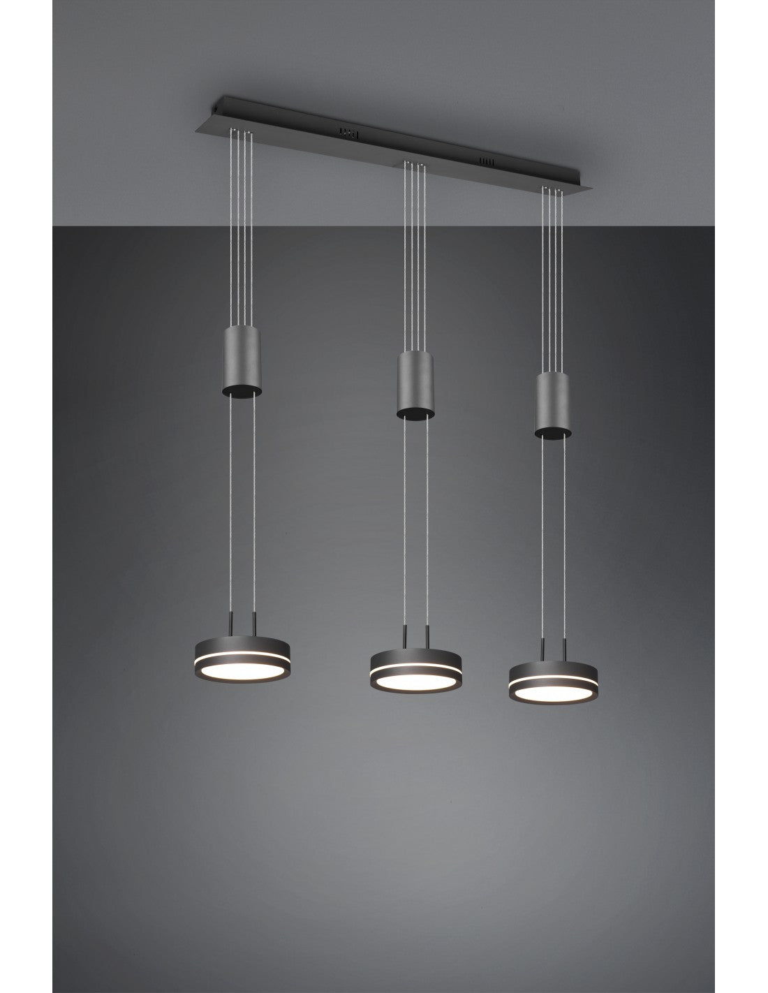 Suspension Îlot de Cuisine 3 Disques LED Franklin Anthracite Moderne Trio Luminaire