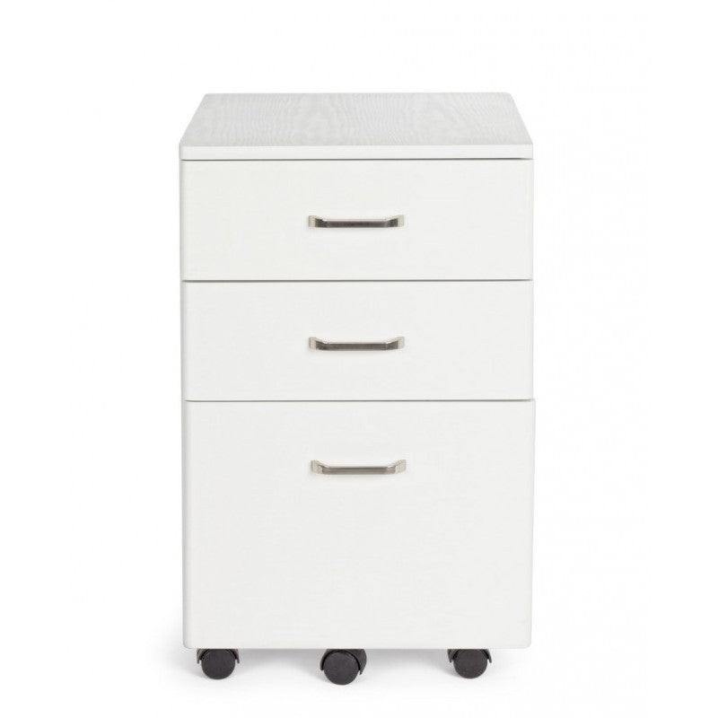 Caisson à tiroirs de bureau en MDF avec trois tiroirs en Frêne Blanc NADIR 40x44x h65 cm