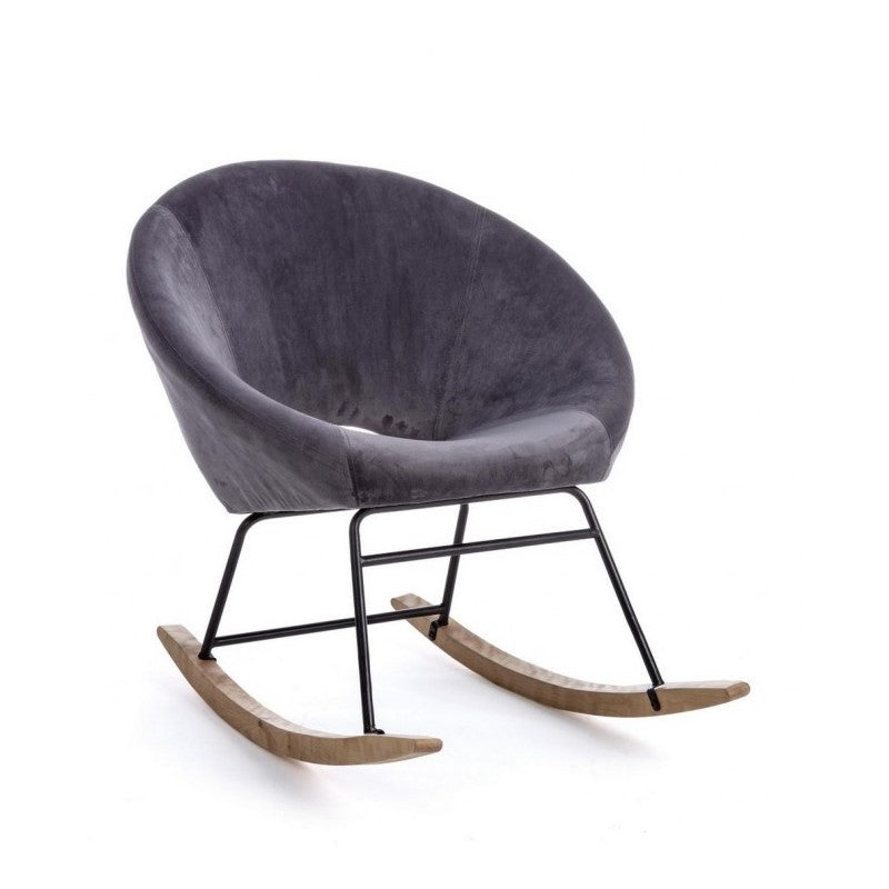 Fauteuil à bascule Annika effet velours gris foncé