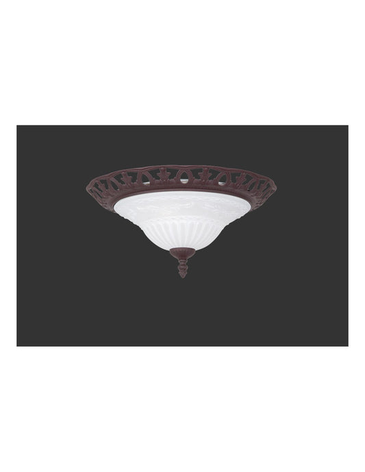 Plafonnier Rustique Rouille 2 x E27 Verre Opale Ø38 cm Trio Lighting