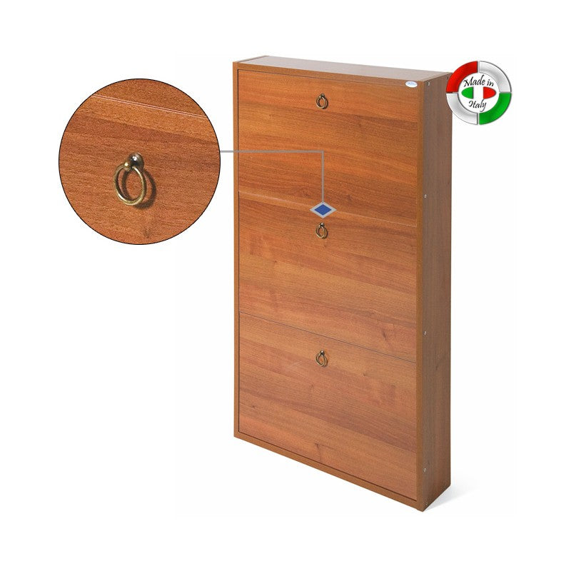 Étagère à chaussures Slim Antique Noyer en bois mélaminé 3 abattants 108x65x15 cm