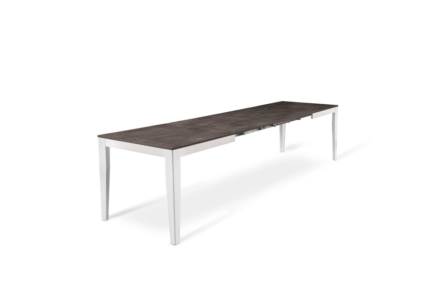 Table extensible gris métal béton blanc 80 cm x 130-290 cm H. 76 cm