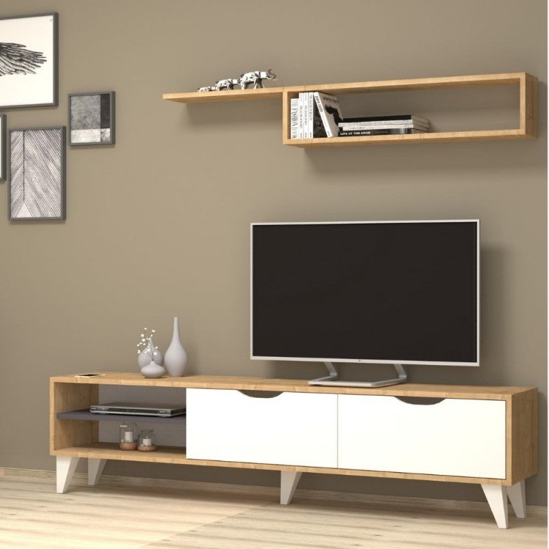Meuble TV de salon Chêne Blanc VOLGE 180x35x h47 cm