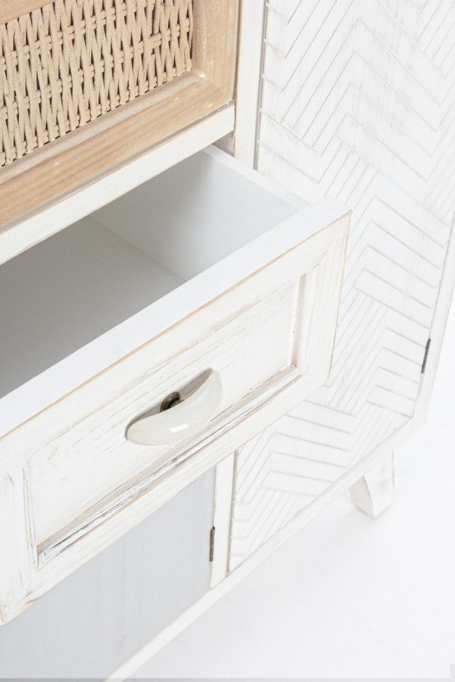 Buffet 3 portes 2 tiroirs en bois blanc CLOTILDE 87x36x h80 cm