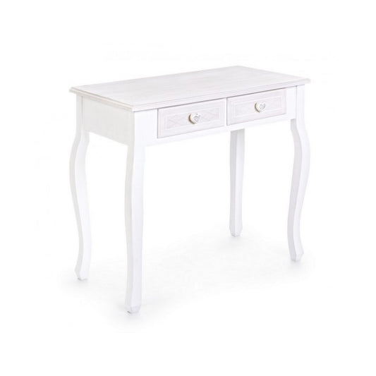 Table console classique en bois blanc Charlene avec 2 tiroirs
