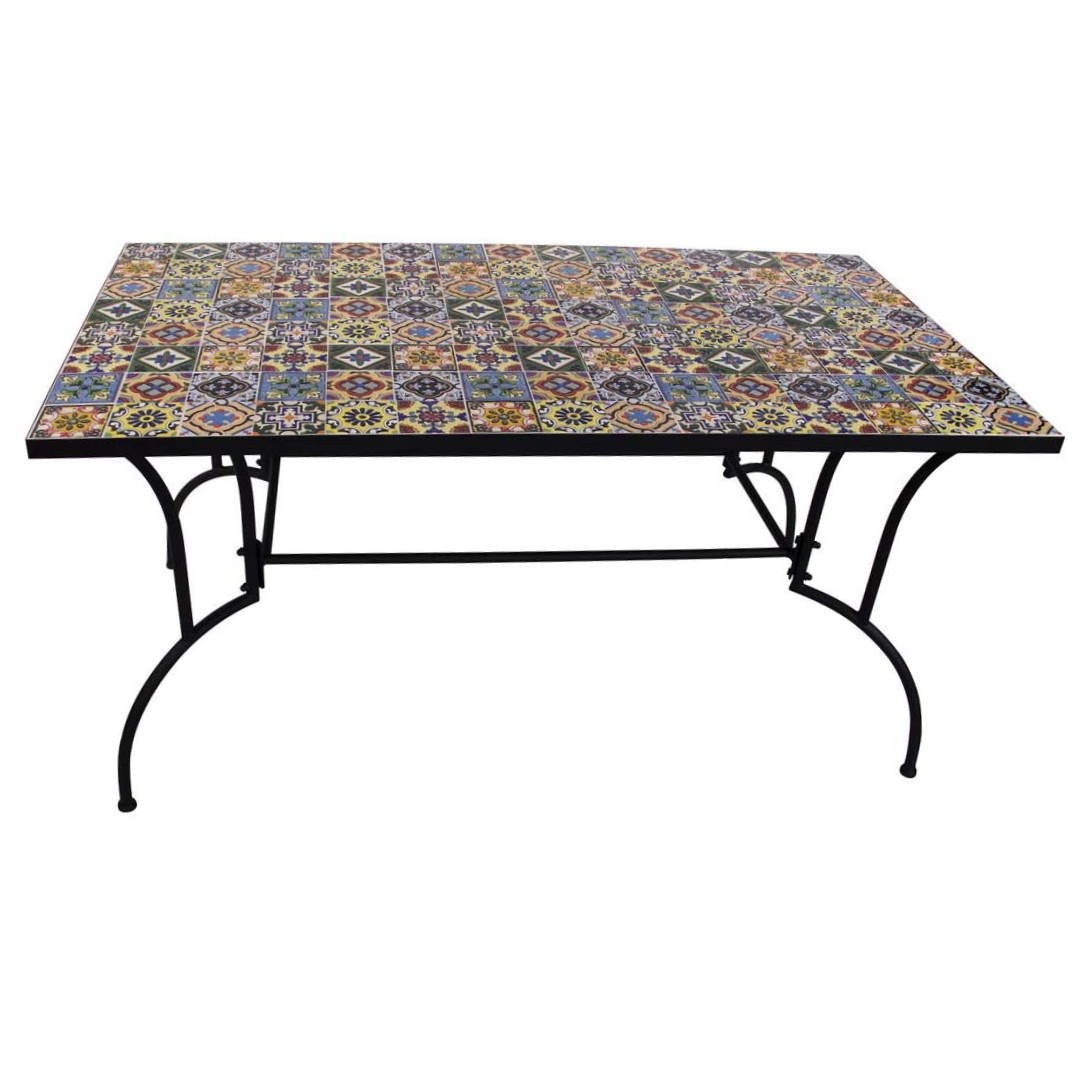 Table d'extérieur en métal 150 x 80 cm. avec décoration en mosaïque de fleurs