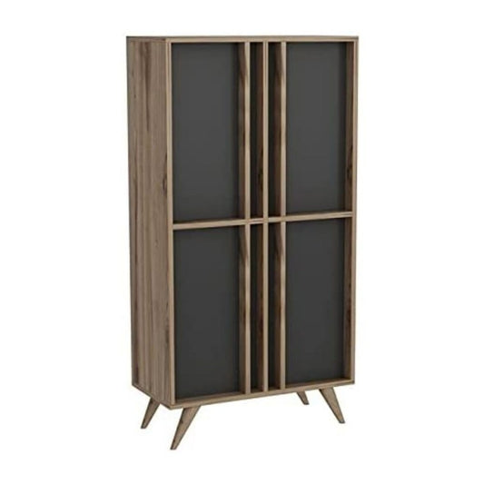 Buffet haut 4 portes noyer anthracite 72x35x139h cm